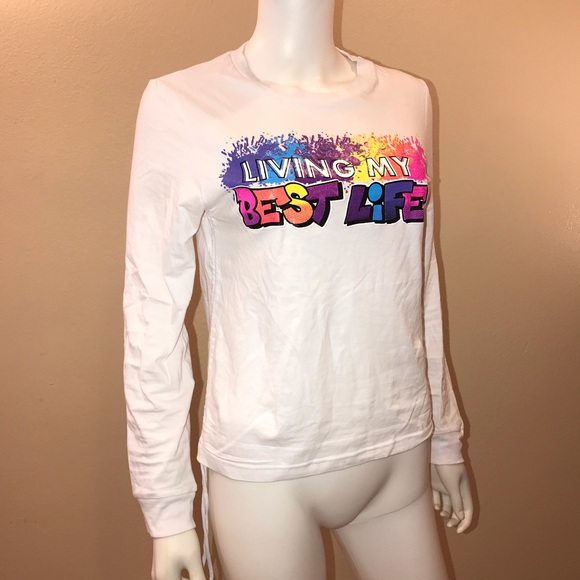 On Fire Living My Best Life Long Sleeve Graphic Tee Womens Size Small White - Picture 1 of 10